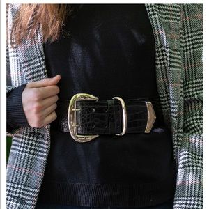 INC wide stretch croc embossed belt